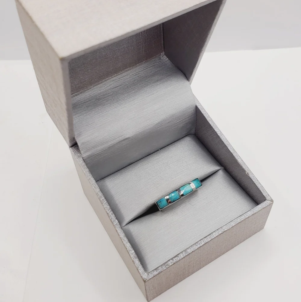 1 Carat Kingman Turquoise Inlay 925 Sterling Silver Band Ring